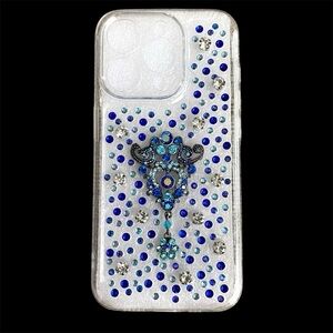 Blue and Silver Rhinestone Vintage Jewel iPhone 15 Pro Case